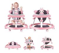 Walker Pour Bébé pliable Avec roues Muettes, 7 Niveaux Ajustement de Hauteur pour les Enfants Activité Walker, anti-Rollover Empêcher Un Center d'Atité, 6-18 Mois Baby Rose
