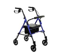 Walker Rollator Lightweight Foldable Shopping Cart, 4 Wheel Rolling Walker Aid with Padded Seat Lockable Brakes and Underseat Basket, Adjustable Height