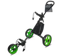 Walkervo Chariot De Golf Pliable À 3 Roues Caddie De Golf Manuel 4 Positions De Hauteur Réglables, Cadre en Alu, Sac Étanche, Frein À PiedGreen,L