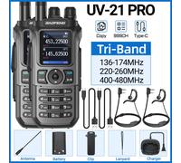 walkie-talkie UV-21 PRO V2,longue portée,sans fil,fréquence de copie type-c,Tri bande,puissant,étanche,Radio bidirectionnelle,2 pièces - Type Grey Add Headset-EURO