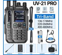 walkie-talkie UV-21 PRO V2,longue portée,sans fil,fréquence de copie type-c,Tri bande,puissant,étanche,Radio bidirectionnelle,2 pièces - Type Grey Add H-48CM-EURO