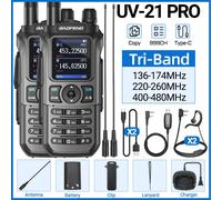 walkie-talkie UV-21 PRO V2,longue portée,sans fil,fréquence de copie type-c,Tri bande,puissant,étanche,Radio bidirectionnelle,2 pièces - Type Grey Add H-771-Cable-EURO