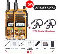walkie-talkie UV S22 PRO V2 10W IP68,double bande 136-174/400-520MHz,50KM,Radio longue portée améliorée de UV5R UV9R S22,2 paquets - Type -V2-10W-Orange 3-Usb plug