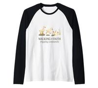 Walking by Faith Tripping Constantly Funny Christian Duck Manche Raglan