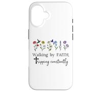 Walking by Faith Tripping Constantly Jesus Cross Christian Coque pour iPhone 16