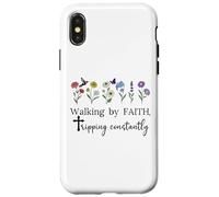 Walking by Faith Tripping Constantly Jesus Cross Christian Coque pour iPhone X/XS