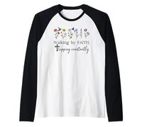 Walking by Faith Tripping Constantly Jesus Cross Christian Manche Raglan