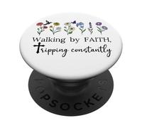 Walking by Faith Tripping Constantly Jesus Cross Christian PopSockets PopGrip Adhésif