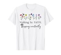 Walking by Faith Tripping Constantly Jesus Cross Christian T-Shirt