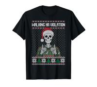 Walking HR Violation Moche Pull de Noël Squelette T-Shirt Graphique avec Valeur, Homme, Noir, S