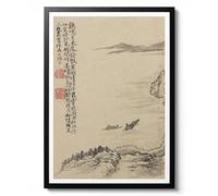 Walking to East Mountain par Shitao, affiche de peinture traditionnelle Sumi-e, paysage chinois, décoration murale de bateau et de montagne, archivage mat, A4 (encadré), 29,7 x 21 cm