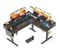 WALKINGDESK Bureau électrique en L avec 3 Tiroir, 160 x 140 cm Bureau d'angle Assis Debout avec Support d'écran, Ergonomique Bureaux Réglable en Hauteur, Standing Desk avec 2 Crochet, Noir