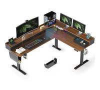 WALKINGDESK Bureau électrique en L avec 5 Tiroir, 190 x 155 cm Bureau d'angle Assis Debout avec Support d'écran, Ergonomique Bureaux Réglable en Hauteur, Standing Desk avec 2 Crochet, Noyer Noir