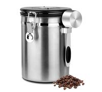 Walktosun Boîte à Café Hermétique, Bocaux de Stockage Conservation avec Cuillère Doseuse, Valve de CO2 et Cadran Dateur, Sec Saveur pour Café en Grains Moulu Noix Sucre Pâtes 1.8L (1PC - Argent)