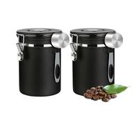 Walktosun Boîte à Café Hermétique, Bocaux de Stockage Conservation avec Cuillère Doseuse, Valve de CO2 et Cadran Dateur, Sec Saveur pour Café en Grains Moulu Noix Sucre Pâtes 1.8L (Lot de 2 - Noir)
