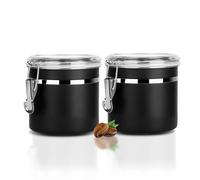 Walktosun Boîte à Café Hermétique, Conservation en Acier Inoxydable pour Grains de Café avec Couvercle Transparent Bocal Récipient Rangement Cuisine Alimentaires Stockage Thé (Lot de 2-1.2L - Noir)
