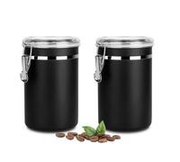 Walktosun Boîte à Café Hermétique, Conservation en Acier Inoxydable pour Grains de Café avec Couvercle Transparent Bocal Récipient Rangement Cuisine Alimentaires Stockage Thé (Lot de 2-1.8L - Noir)