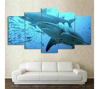 Wall Art Print Poster 5 Pièces Affiche Animal Marin De Requin Image Décoration Toile Peinture Toile Décorative Pour Le Salon Ou Chambre (L/Sans Cadre 150 X 80 Cm) -1I4R+U9I