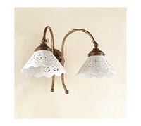 Wall brass applique with 2 lights and ceramic pierced lampshades in vintage style - Ø 18 cm