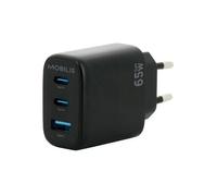 MOBILIS Chargeur Secteur 65W GaN 2 USB-C & 1 USB-A, Adaptateur Charge Mural Rapide pour PC, Tablette & Smartphone