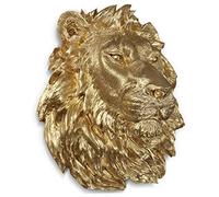 Wall Charmers - Décoration en forme de tête de lion en relief façon trophée - art, réplique en résine d’un animal d’Afrique - fausse taxidermie, Résine, doré, Taille L