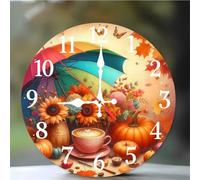 Wall Clock 16Inch, Arabic Numeral Round wall Hanging clock with Ultra-Quiet Movement Quartz, Battery Operated Silent wall clocks for Bedroom Office Living Room Classroom(Coffee Flower Umbrella)