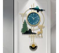 Wall Clock，Battery Operated Wall Clock，Living Room Decoration Large Wall Clock, Modern Creative Elk Forest Metal Wall Clock, Non-Ticking, Silent Battery Power S