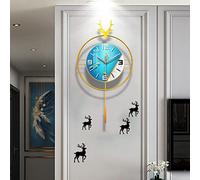 Wall Clock，Battery Operated Wall Clock，Modern Deer Art Metal Pendulum Wall Clock, Silent Non-Ticking Wall Clock for Living Room Decor, Wall Decoration Bedroom O