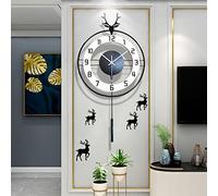 Wall Clock，Battery Operated Wall Clock，Modern Deer Art Metal Pendulum Wall Clock, Silent Non-Ticking Wall Clock for Living Room Decor, Wall Decoration Bedroom O