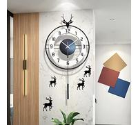Wall Clock，Battery Operated Wall Clock，Modern Deer Art Metal Pendulum Wall Clock, Silent Non-Ticking Wall Clock for Living Room Decor, Wall Decoration Bedroom O