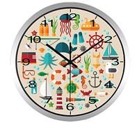 Wall Clock Children's Room Cute Underwater World Sailing Bedroom Wall Clock No Ticking Sound (Color : C Size : 12 inch) (B 12 inch)