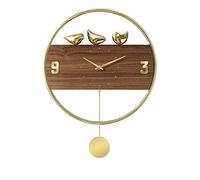 Wall Clock Nordic Retro Wall Clock with 3D Bird Decoration Big Pendulum Clock Living Room Golden Wall Mute Clock (Color : A Size : 50cm38.5cm)
