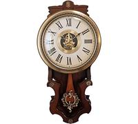 Wall Clock Retro Solid Wood Living Room Copper-Plated Pendulum Clock Home Decoration Mechanical Gear Clock Wooden Atmospheric Clock Wall Watch