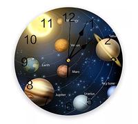 Wall Clock Solar System Planet Around The Sun Rotating Label Round Wall Clock for Home Decor Living Room No Ticking Sound Modern Wall Clock (Color : B Size : 25cmx25cm) (C 25cmx25cm)
