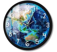Wall Clock Sound Activated Night Light Planet Earth Modern LED Luminous Metal Frame Lamp Quiet Quartz Watch Gift 12 in