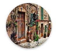 Wall Clock Town Street Flowers Clocks Wall Home Decoration Modern Kitchen Teen Room Bedroom Living Room Decor Wall Clock (Color : B Size : 25CM25CM)