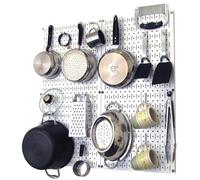 Wall Control 30-KTH-200 WW Kitchen Pegboard Organizer Pots and Pans Pack Storage and Organization Kit Accessories, White/White by Wall Control