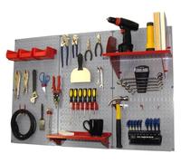 Wall Control 30-WRK-400 GR Organiseur de panneau perforé en métal standard de 1,2 m avec planche à outils grise et accessoires rouges