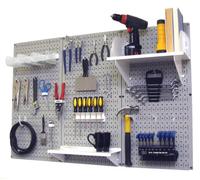 Wall Control 30-WRK-400 GW Organiseur de panneau perforé en métal standard de 1,2 m avec planche à outils grise et accessoires blancs