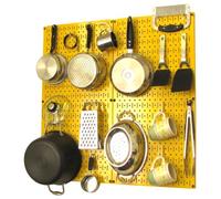 Wall Control Kit de rangement et d’organisation de panneaux perforés de cuisine avec panneau perforé jaune et accessoires blancs