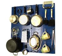 Wall Control Kit de rangement et d'organisation de panneaux perforés pour casseroles et poêles avec panneau perforé bleu et accessoires blancs
