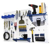 Wall Control Organisateur en panneau perforé de 1,2 m Kit de rangement d'outils standard en métal avec planche à outils blanche et accessoires bleus