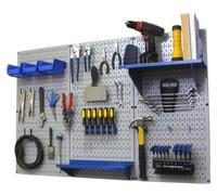 Wall Control Organiseur de panneau perforé en métal de 1,2 m avec planche à outils grise et accessoires bleus
