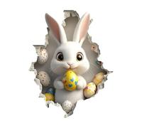 Wall Decals 2D Cute Bunny Egg Stickers | Removable Adhesive Wallpaper With Hole Break Design, Fun Bunny & Egg Pattern For Bedroom, Bathroom, Nursery, Classroom, Playroom, School, Easter Decor