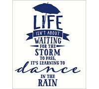 Wall Decor Plus More WDPM3554 - Autocollant en vinyle avec citation pour les murs « Life Isn't About Waiting for The Storm to Pass », « Dance in The Rain » - Bleu foncé - 58,4 x 45,7 cm
