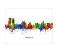 WALL EDITIONS Art-Poster - Marseille France Skyline (Colored Version) - Michael Tompsett - Format : 50 x 70 cm