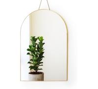 Wall Hanging Mirror With Gold Brass Trim And Chain, 32 X 48 Cm, For Living Room, Bathroom, Bedroom, Entryway, Hallway And Dressing Table, Arch Shape