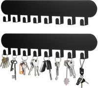 Wall Key Ring,2 Pieces 8 Hooks Wall Key Holder,No Drilling,Multifunctional Self-Adhesive Wall Key Ring,For Entrance,Living Room,Kitchen,Hallways (Black)