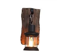 Wall Light Indoor LED 5W Vintage Wooden Bracket Metal Wall Lamp 3000K Warm White Retro Industrial Wall Sconce, for Living Room Bedroom Hallway Corridor Stairs Hall, Black, Socket: E27