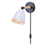 Wall Light, Wall Lamp, Indoor Wall Lamp with Plug and on/Off Switch Wall Spotlights Adjustable Wooden Bedside Reading Lights for Bedroom Living Room Office Study Hallway,White
